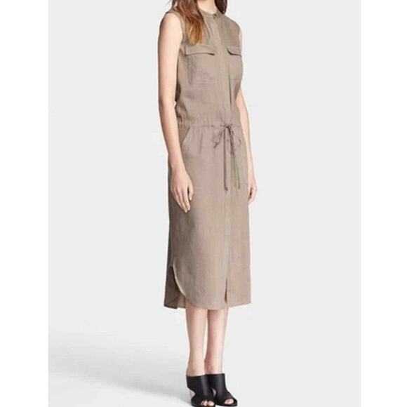 Vince Women's Linen Blend Cargo Shift Midi Dress Medium Sandbar Beige - Picture 1 of 14